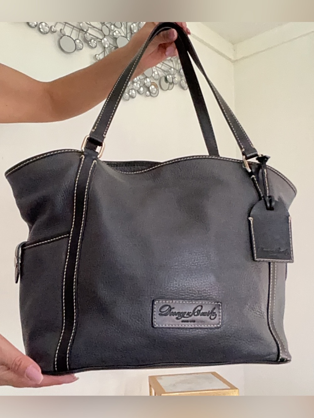 Dooney & Bourke Kristen Grey Black Leather Tote Bag
